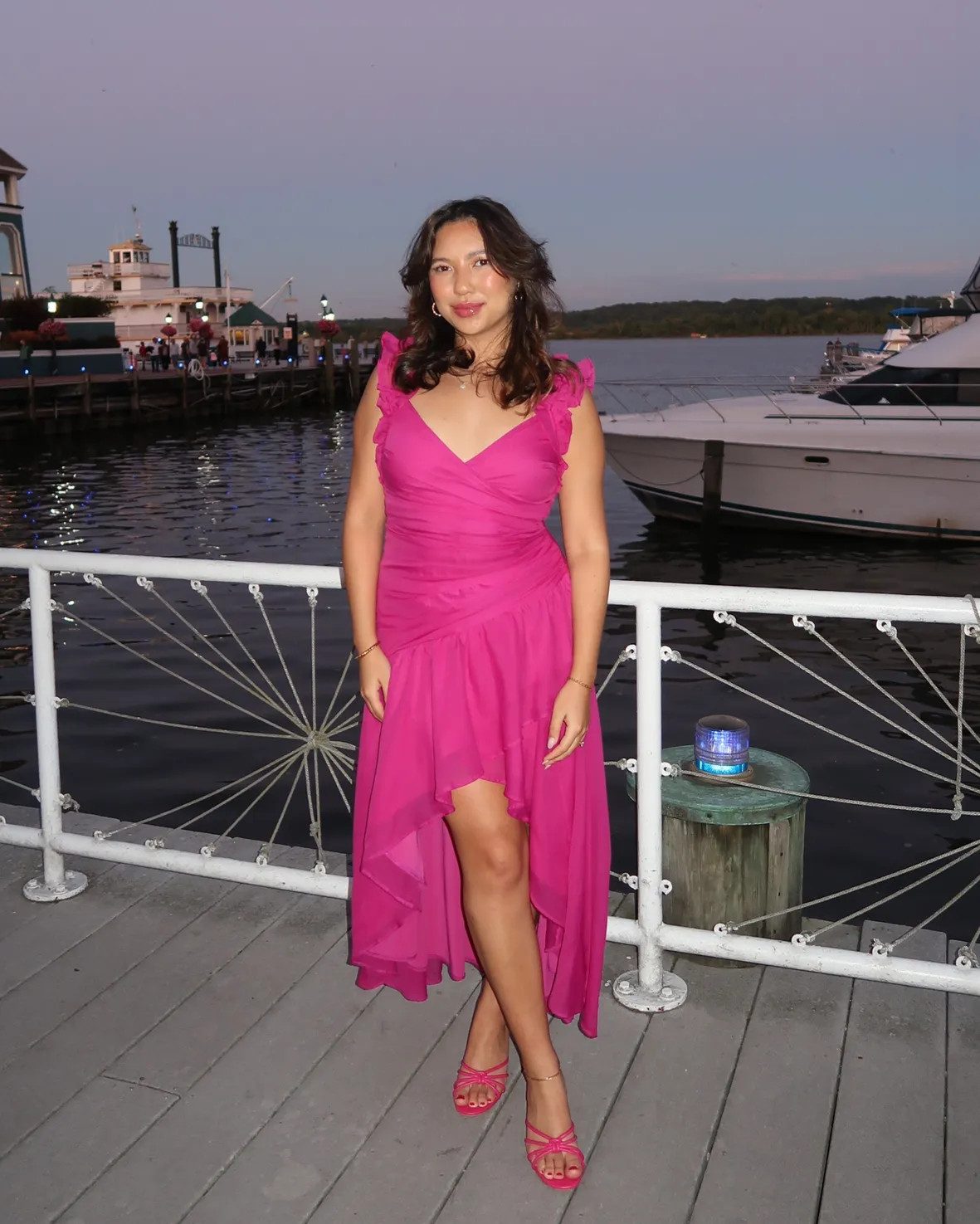 Vibrant Pink Ruffled High-Low Dress for Evening Events — High Low Dresses