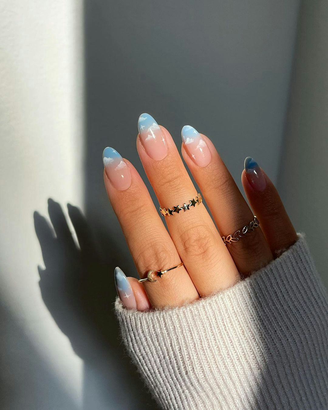Soft Sky Gradient Cloud Almond Nails Soft Sky Gradient Cloud Almond Nails — Cloud Nails