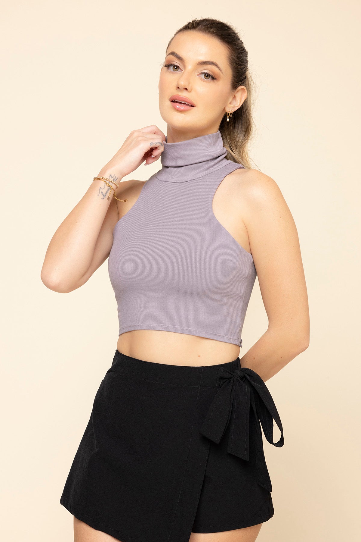 Lavender Ribbed Knit Mock Neck Crop Top Lavender Ribbed Knit Mock Neck Crop Top — Crop Tops