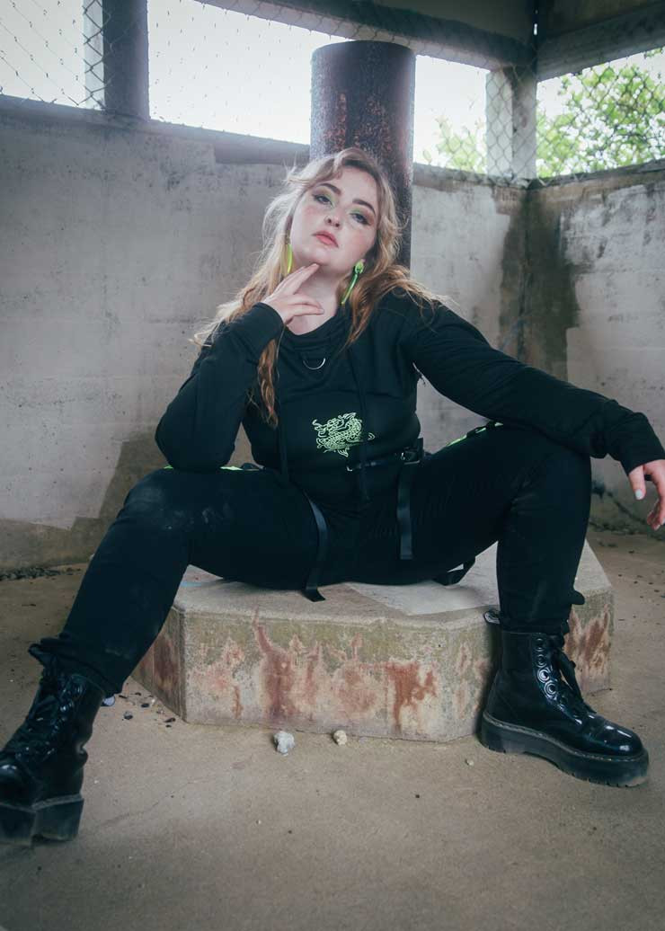 Dragon Graphic Hoodie with Skinny Pants: Edgy Monochrome — E-Girl Outfits