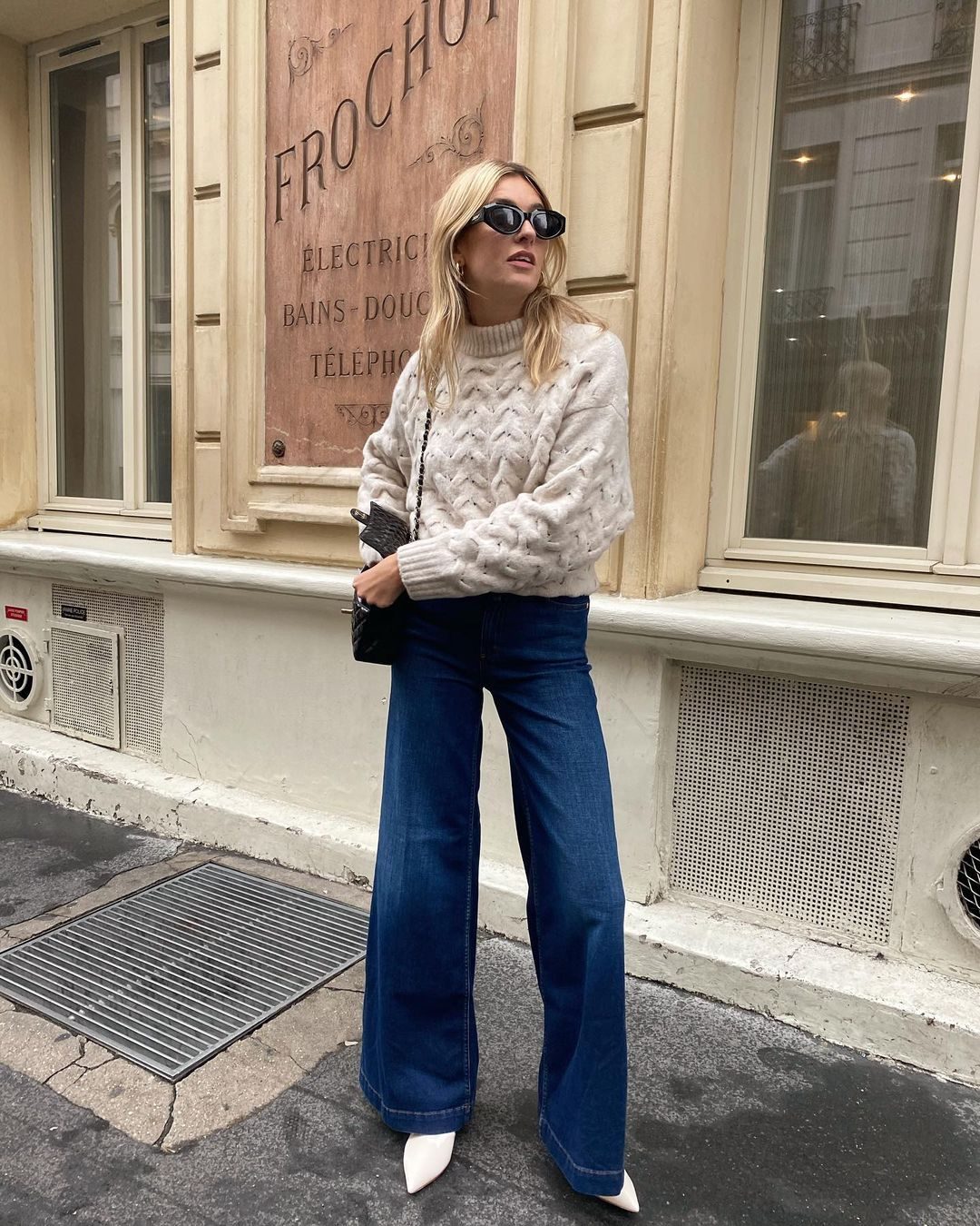 Cozy Knitwear Paired with Dark Wash Flares — Flare Jeans Outfits