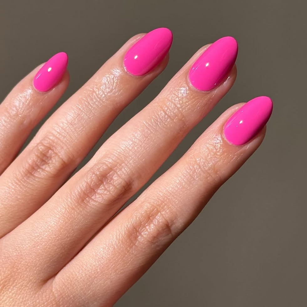 Saturated Glossy Hot Pink Oval Nails — Hot Pink Nails