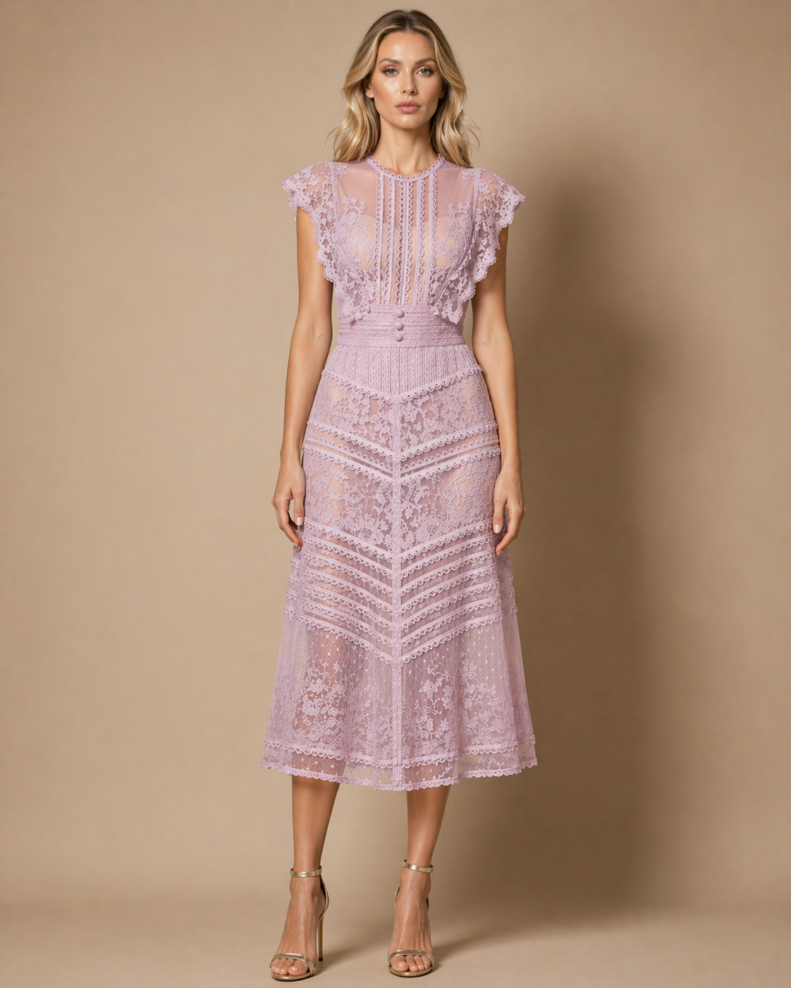 Romantic Lavender Lace Midi Dress Romantic Lavender Lace Midi Dress — Anniversary Dinner Outfits