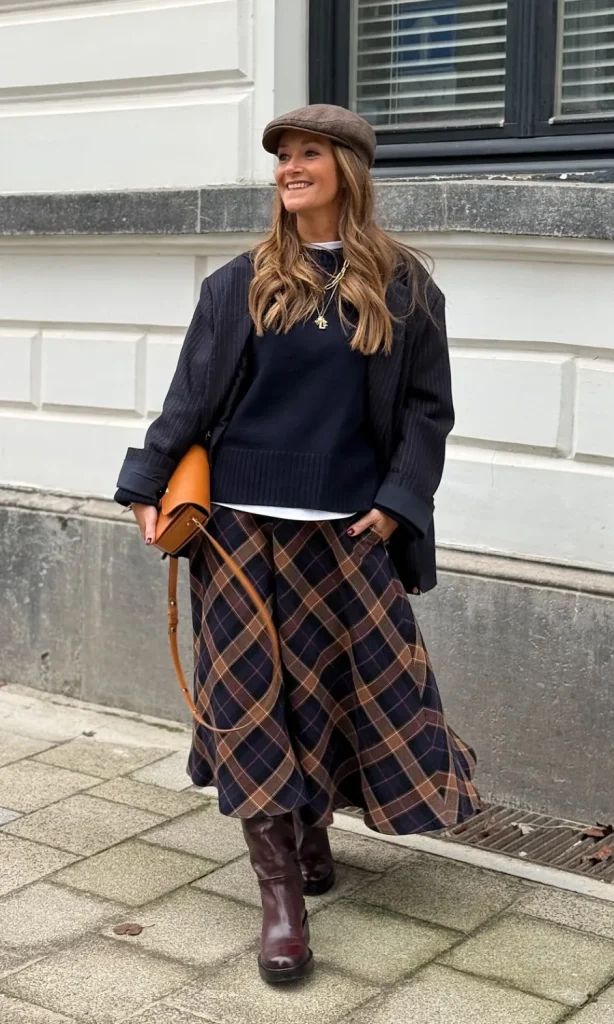 Wide-Leg Plaid Skirt with Layered Tops and Boots Wide-Leg Plaid Skirt with Layered Tops and Boots — Plaid Skirts