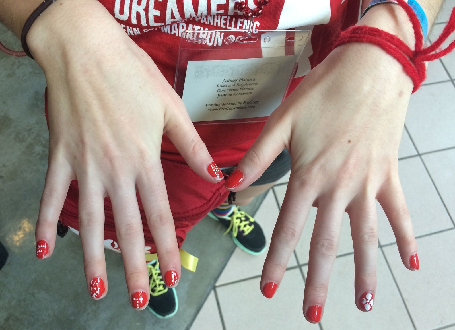 Red Softball Motif Dotted Nails — Softball Nails