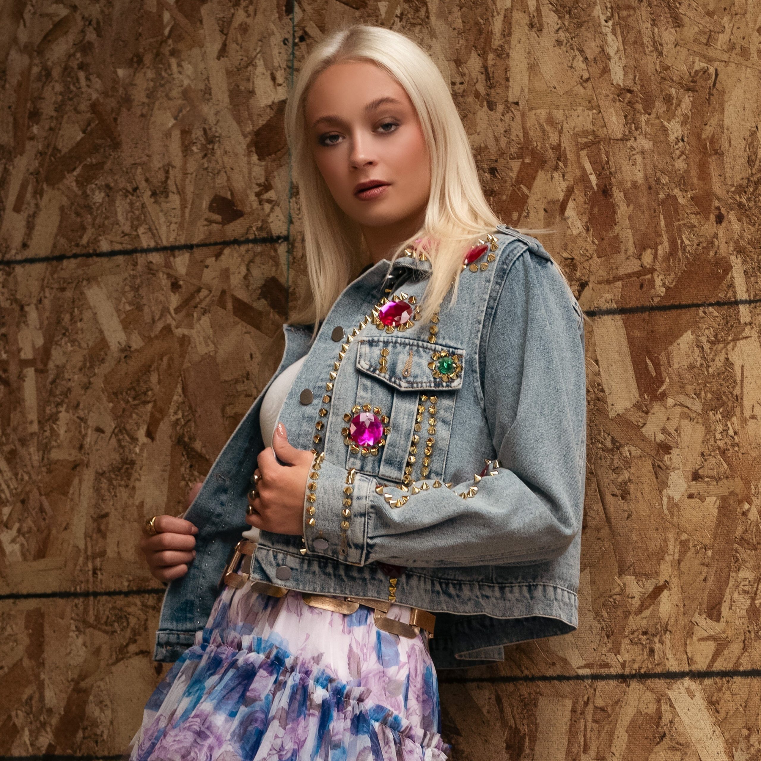 Embellished Denim Jacket with a Flowing Floral Skirt — Fair Outfits