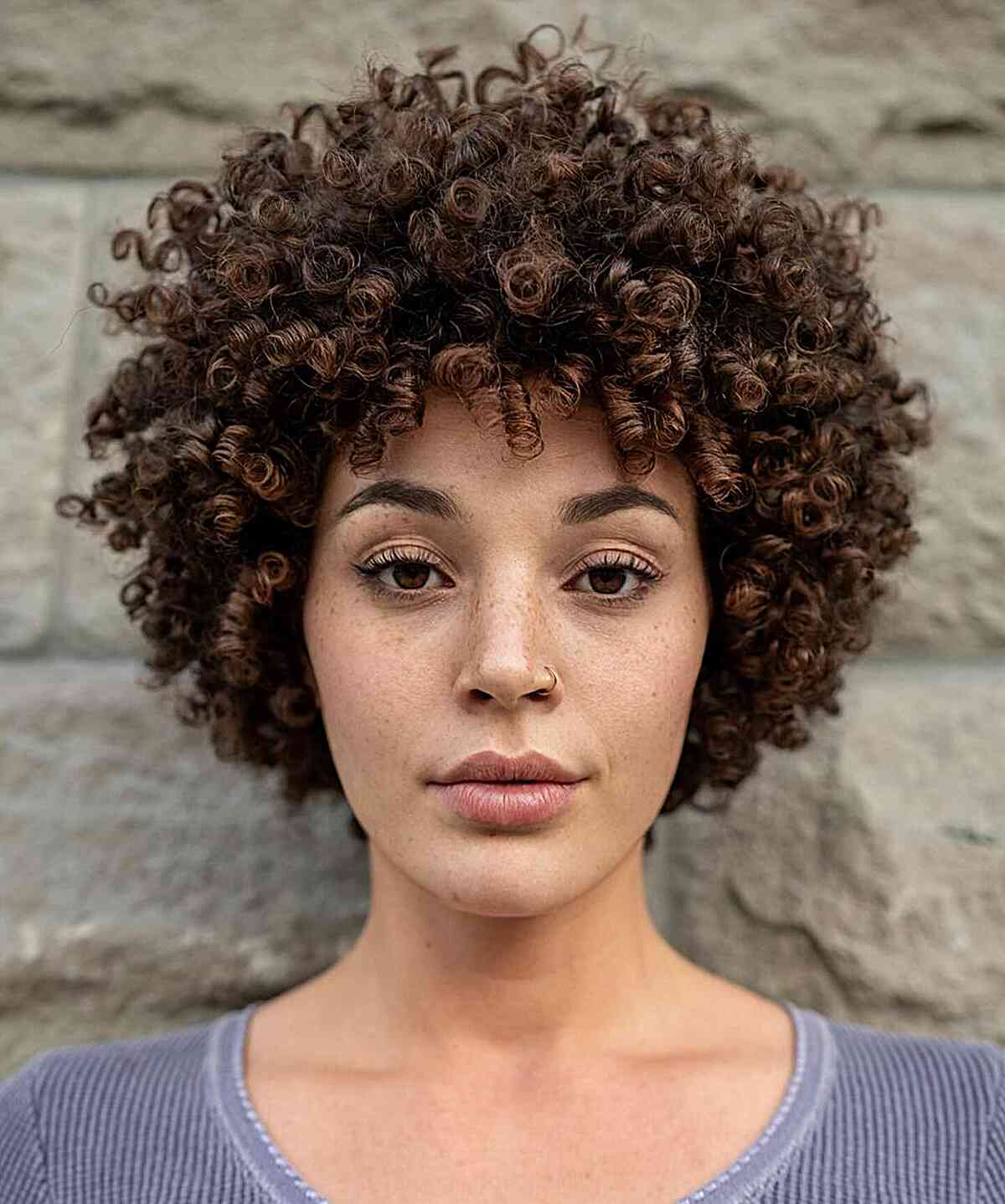 Dark Brown Chin Bob With Dense Defined Curls — 3B Hairstyles