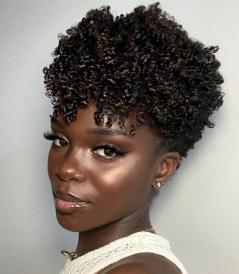 Tapered Pixie with Defined Curly Fringe — Tapered Cut for Black Women