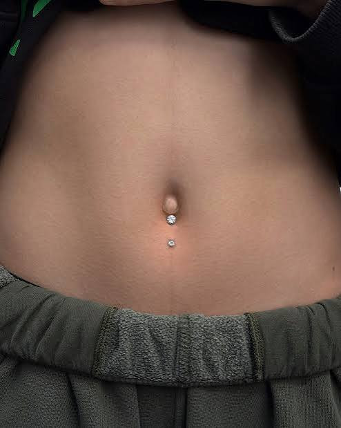 Subtle Symmetry: Silver Belly Ring with Double Clear Stones — Belly Button Piercing Ideas