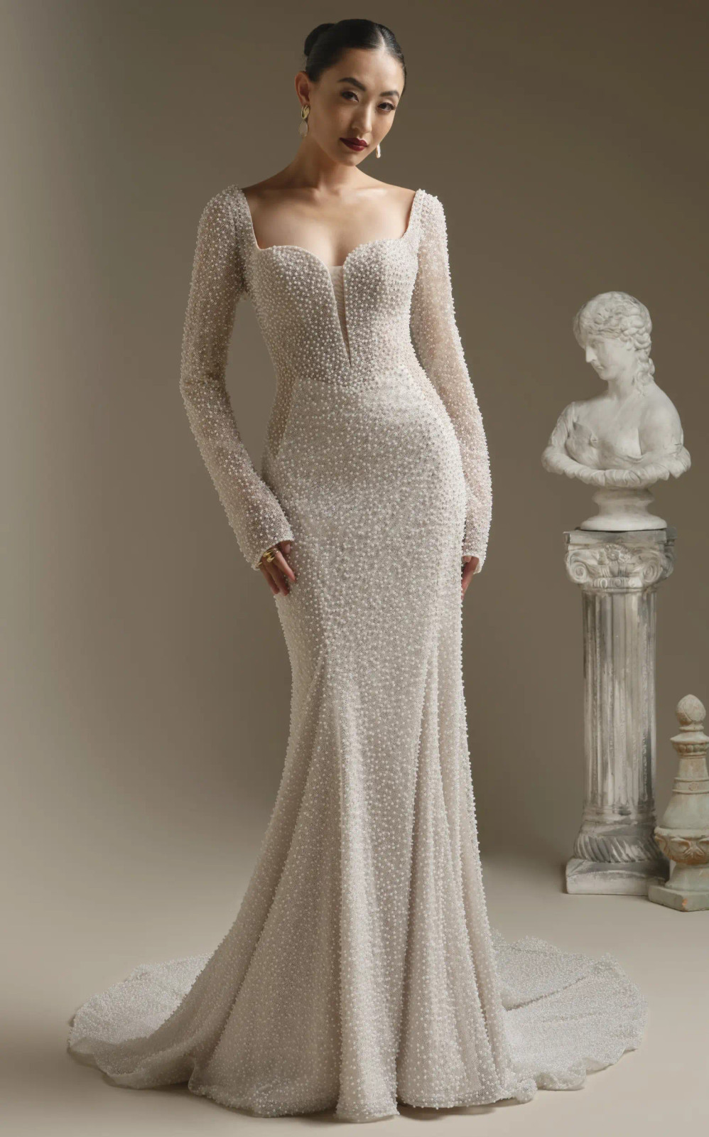Ivory Beaded Dress for a Bridal Statement — Long Sleeve Dresses