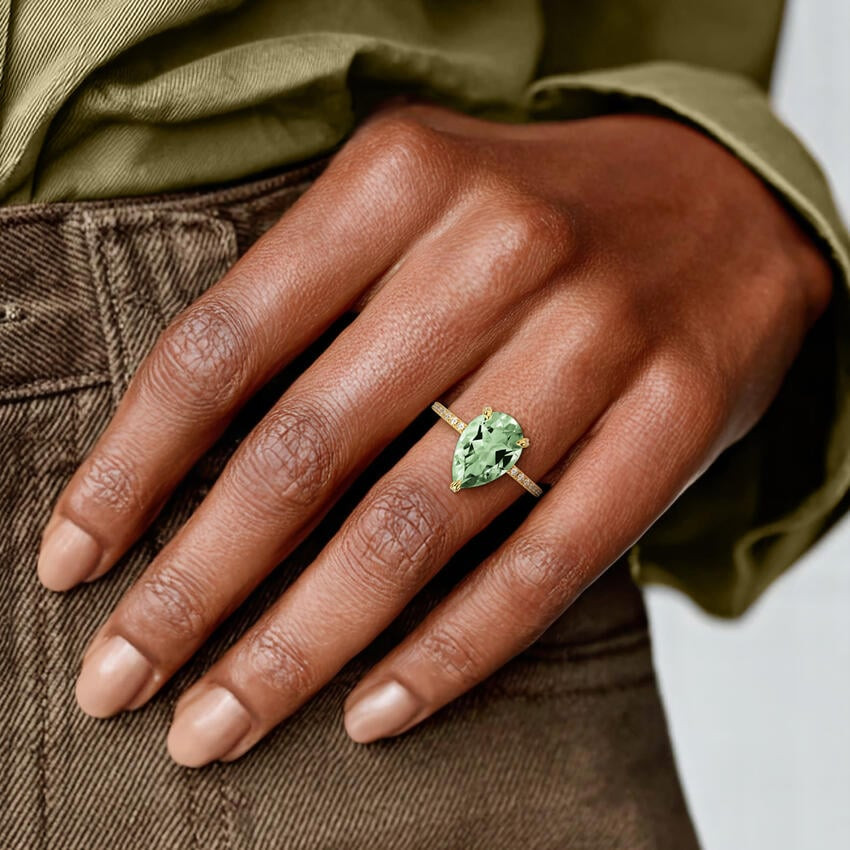 Pear-Shaped Green Gemstone Ring with Green Shirt — Cocktail Rings