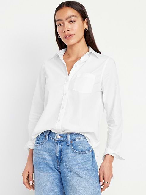 Classic White Cotton Button-Up with Denim — Button Up Shirts