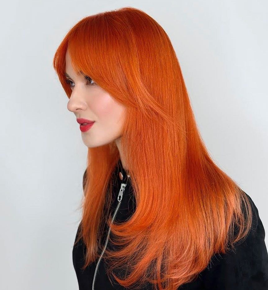 Vibrant Tangerine Collarbone Cut Vibrant Tangerine Collarbone Cut — Tangerine Hair