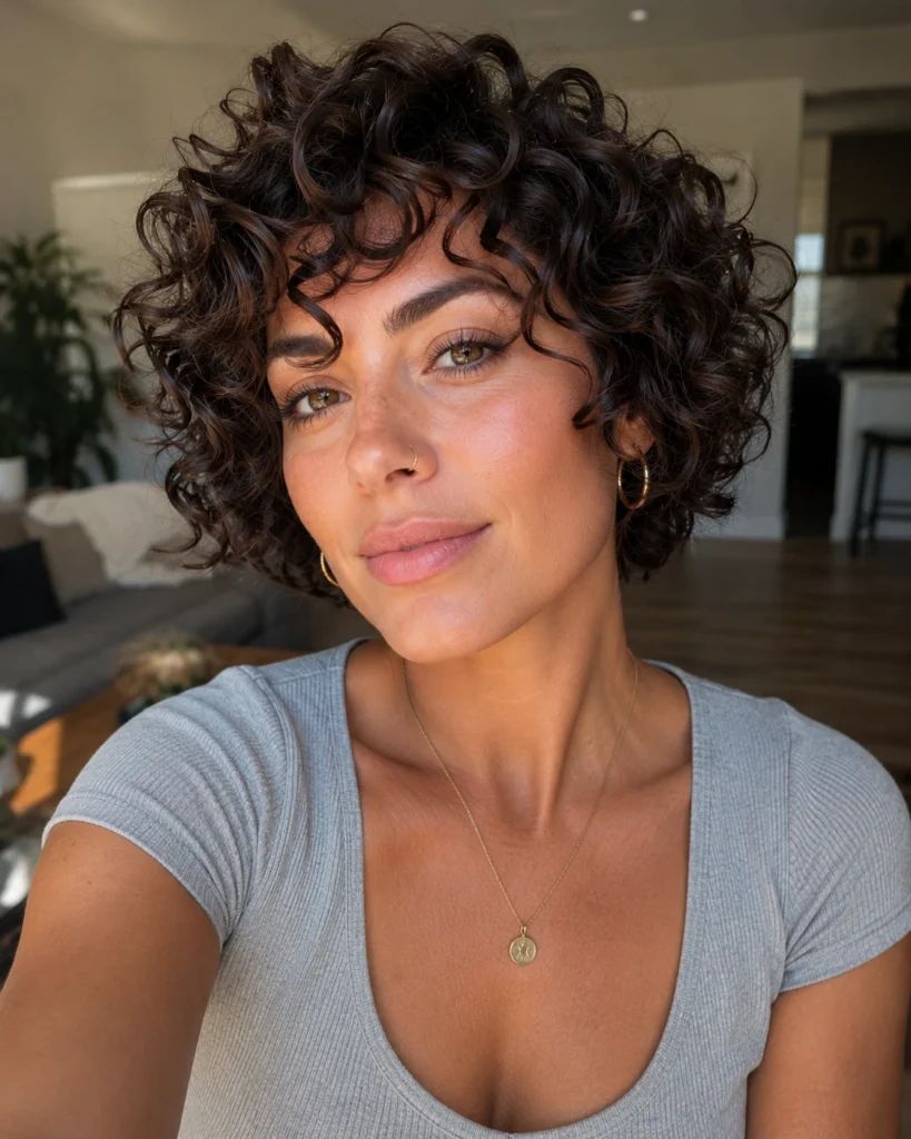 Dark Brown Bob With Voluminous Curls Dark Brown Bob With Voluminous Curls — Perms for Short Hair