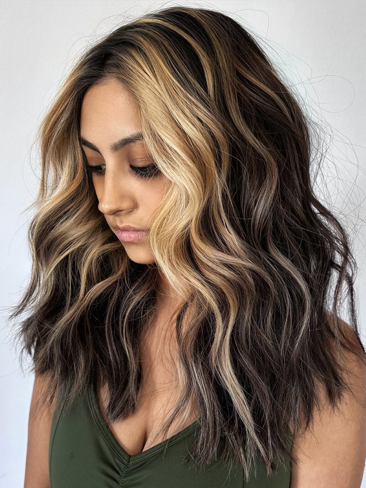 Front View Visual Idea — Highlights on Dark Hair