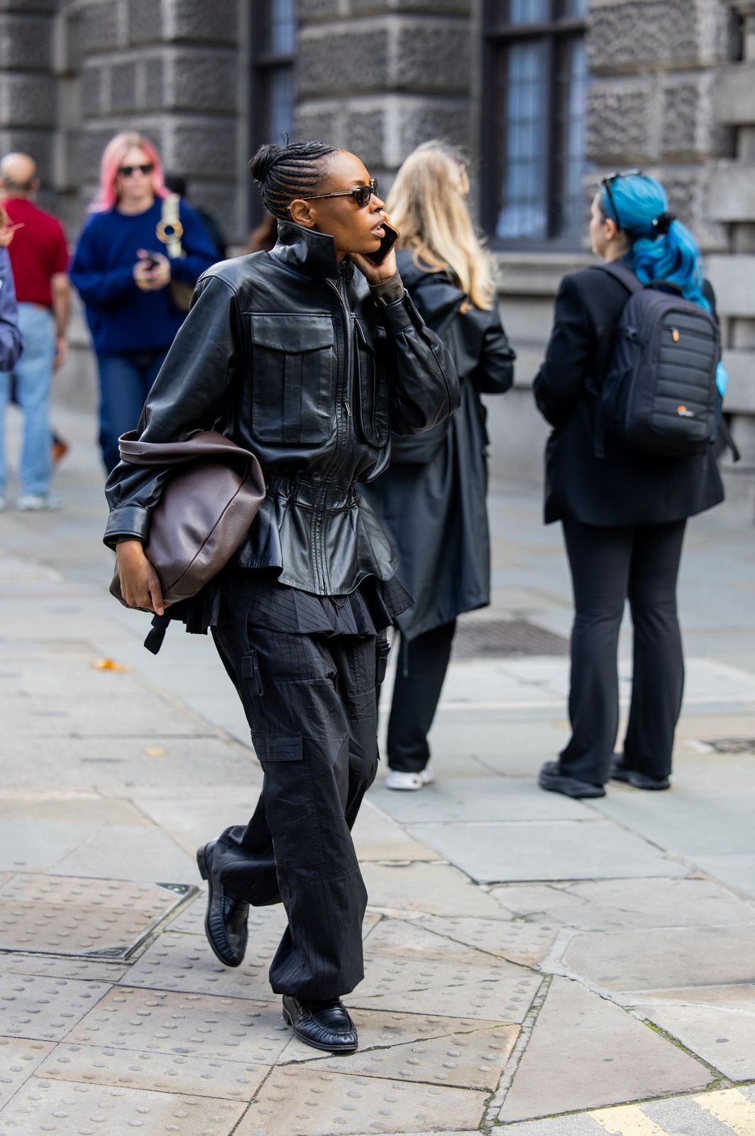 Peplum Leather Jacket and Cargo Pants with Chunky Loafers — Penny Loafers Outfits