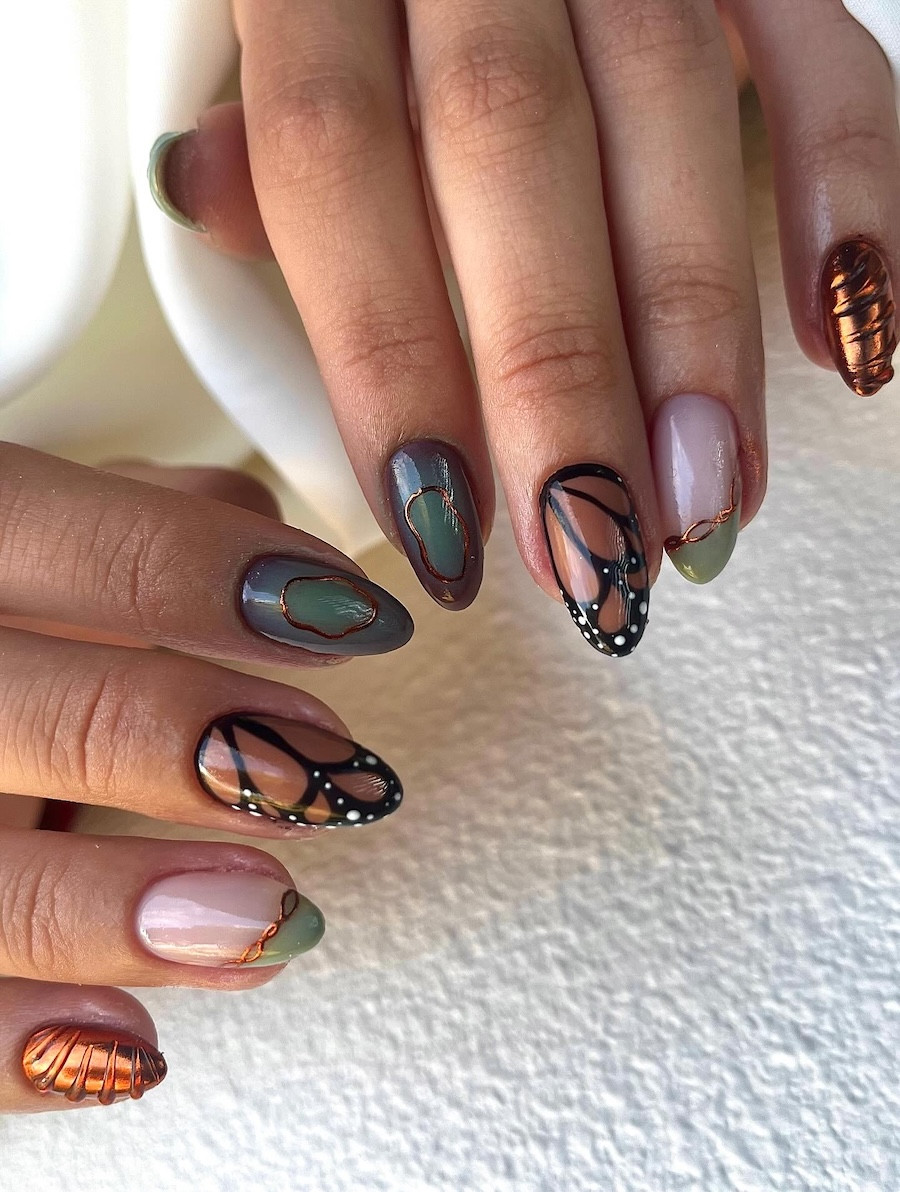 Butterfly Wing Art Matte Glossy Almond Butterfly Wing Art Matte Glossy Almond — Butterfly Nails