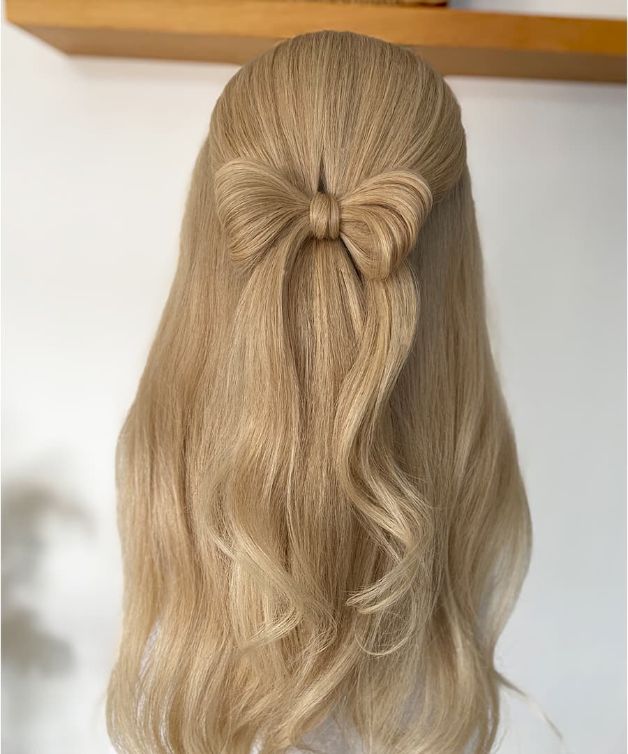 Large Blonde Bow Half Up Waves — Hair Bow Hairstyles