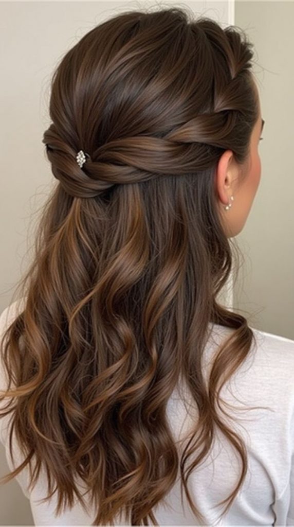 Dark Brown Twisted Half-Up Dark Brown Twisted Half-Up — Graduation Hairstyles