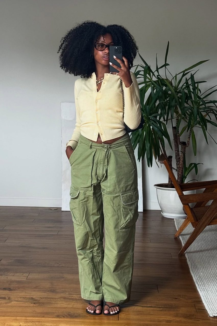 Casual Cool: Olive Green Cargos with a Cropped Yellow Cardigan Casual Cool: Olive Green Cargos with a Cropped Yellow Cardigan — Cargo Pants