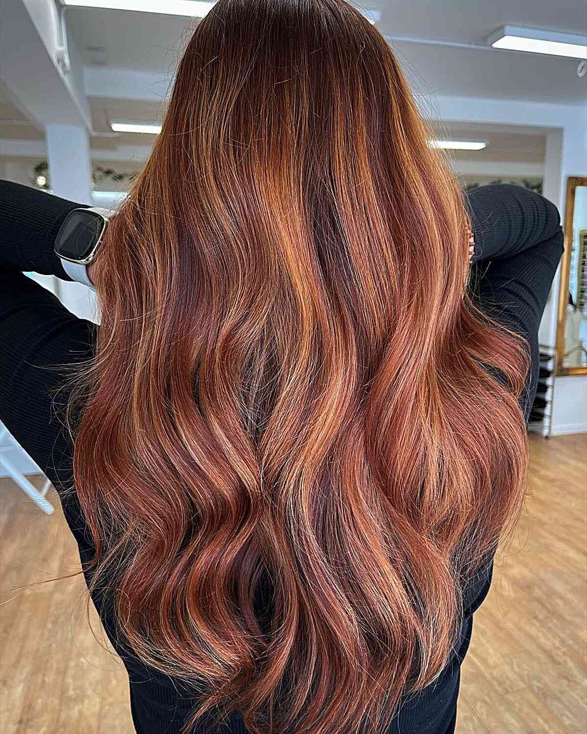 Mid-Back Auburn Balayage On Dark Hair Mid-Back Auburn Balayage On Dark Hair — Auburn Hair