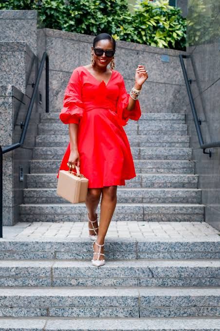 Vibrant Red Wrap Dress with Voluminous Sleeves for Cocktails — Wrap Dress Outfits