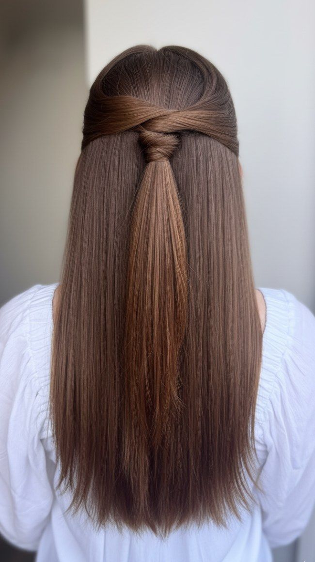Collarbone Length Sleek Knot Collarbone Length Sleek Knot — Half Up Half Down Straight Hair