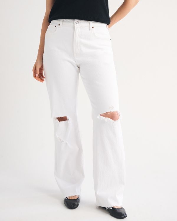 White Ripped Jeans with Black Top and Ballet Flats