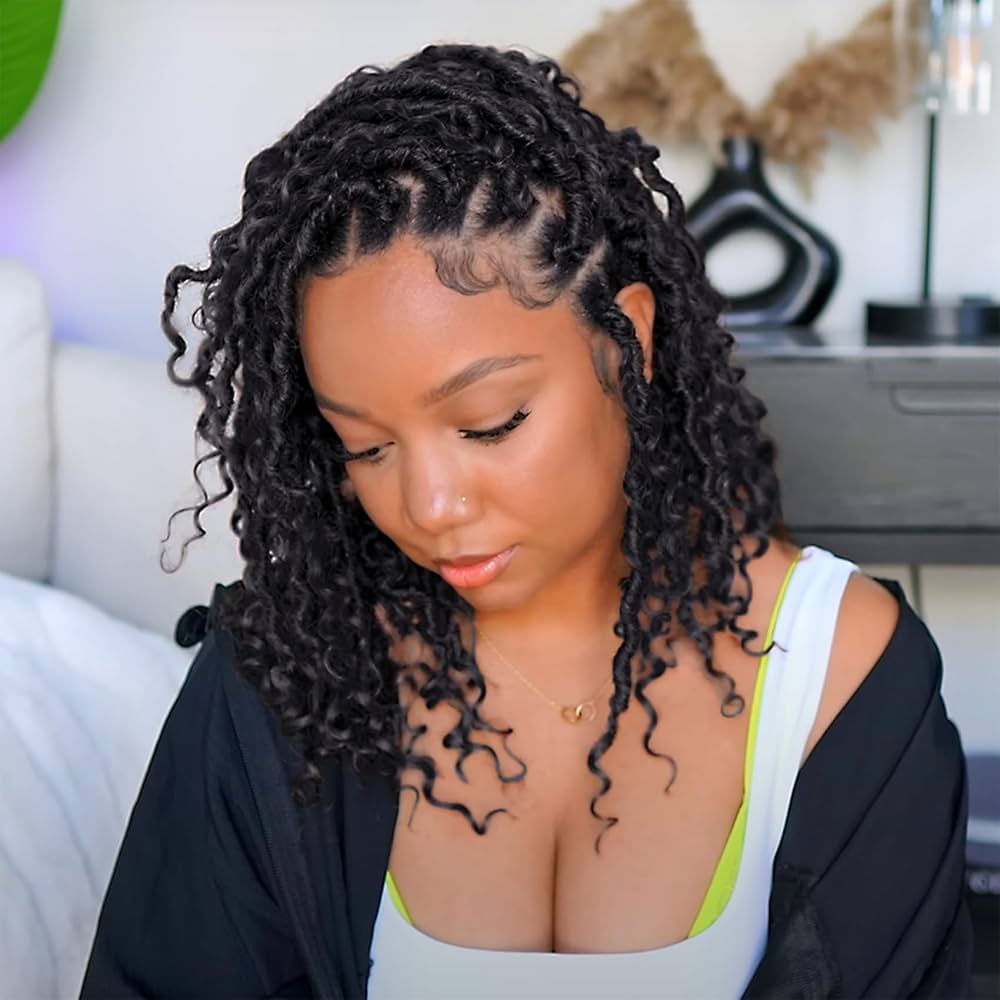 Collarbone Shoulder-Length Black Faux Locs With Curly Ends