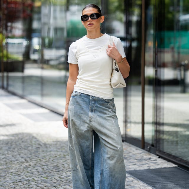Casual Distressed Light Blue Baggy Jeans with Layered Tanks