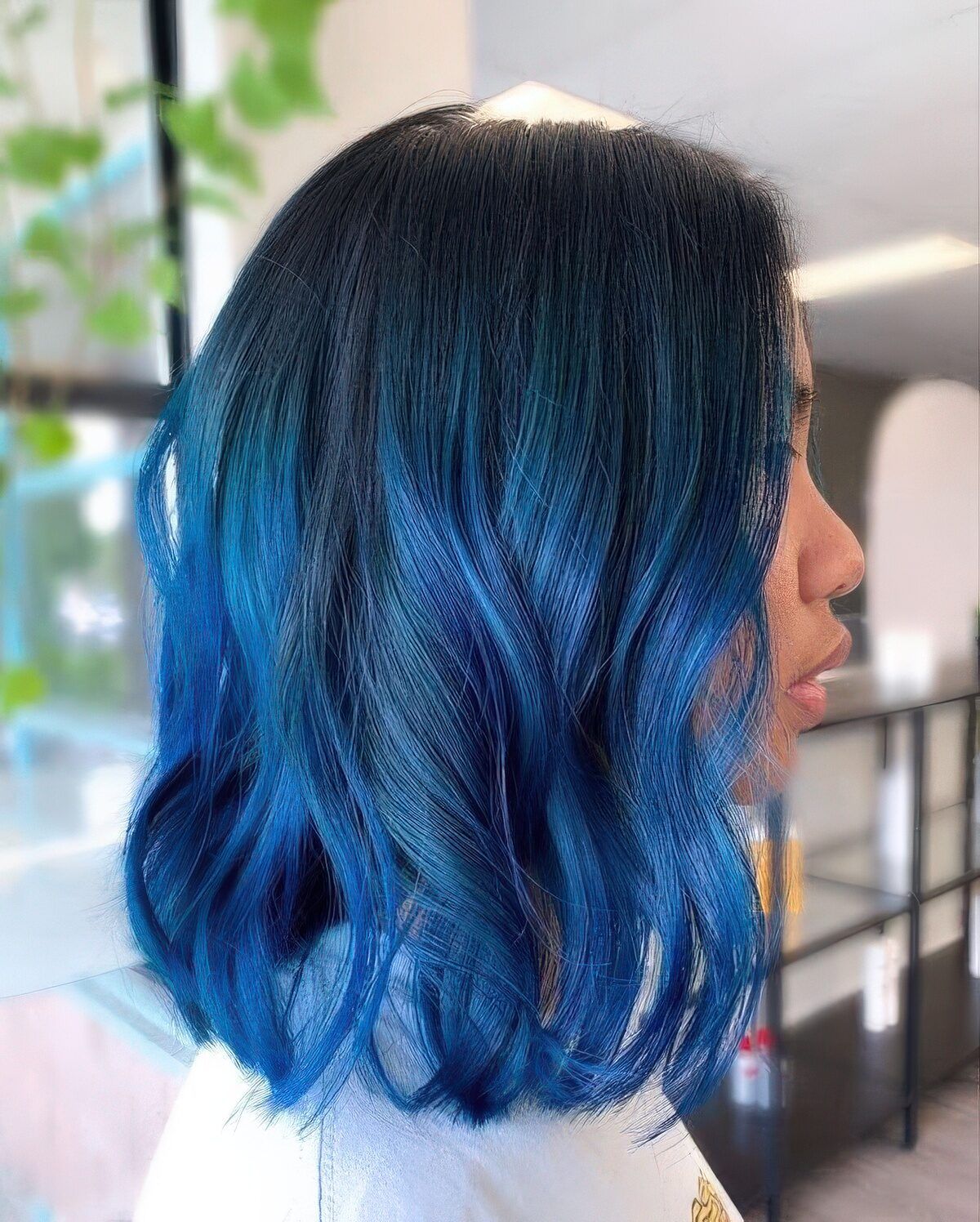 Dark Base To Electric Blue Ombre Bob Dark Base To Electric Blue Ombre Bob — Electric Blue Hair