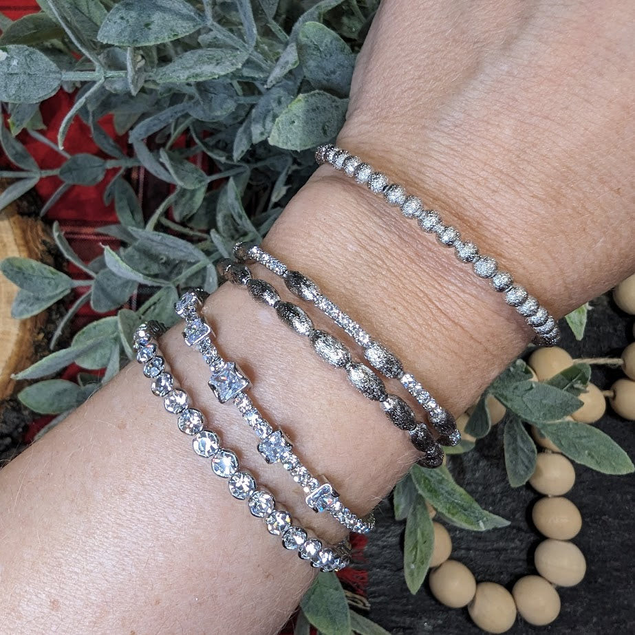Sparkling Silver Bracelet Stack with Rhinestones Sparkling Silver Bracelet Stack with Rhinestones — Silver Jewelry Stack
