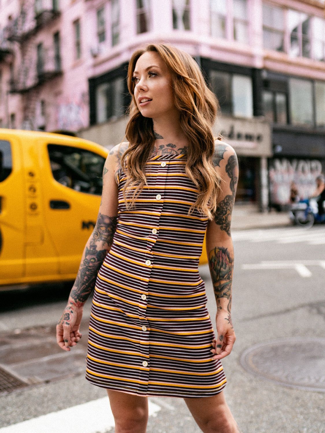 Casual Multi-Colored Knit Mini Dress Casual Multi-Colored Knit Mini Dress — Striped Dresses
