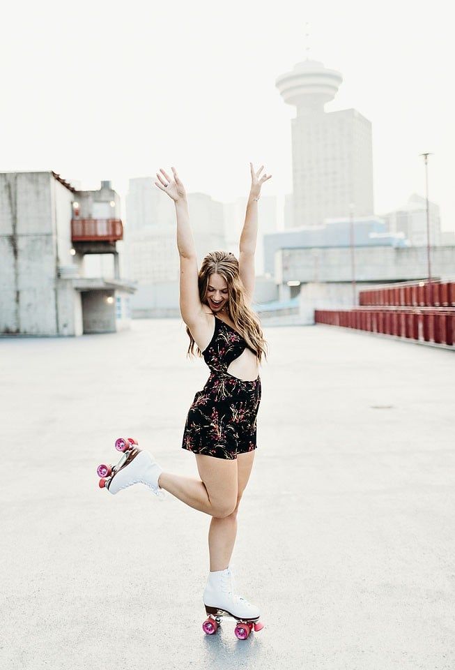 Floral Romper with Cut-outs and Pink Accents — Roller Skating Outfits