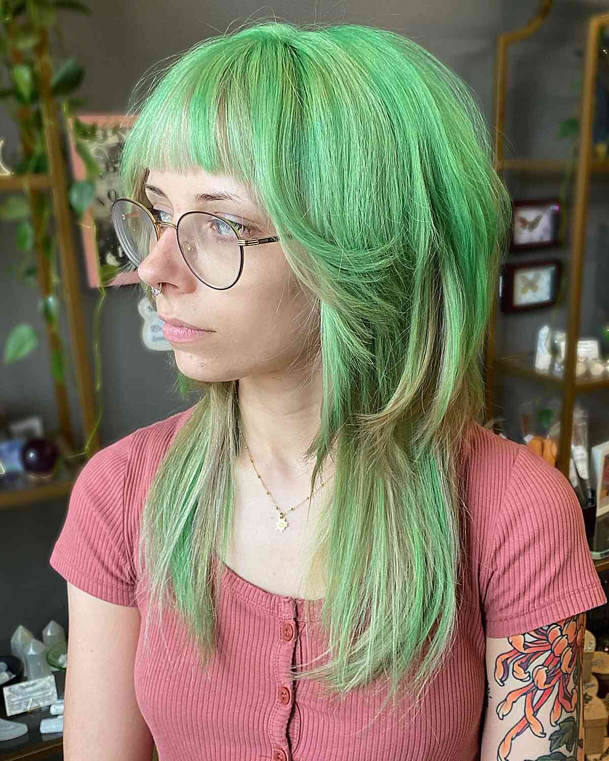 Vibrant Green Textured Jellyfish Cut — Jellyfish Haircut