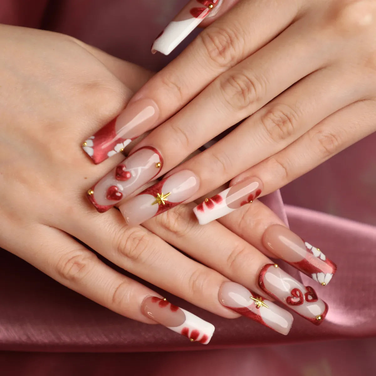Festive Red Heart French Tip Acrylics Festive Red Heart French Tip Acrylics — First Acrylic Nails
