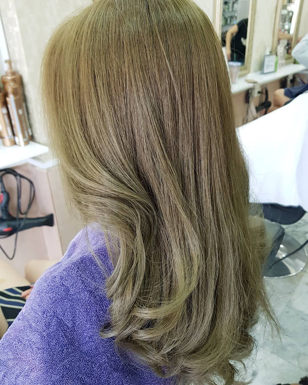 Muted Olive Green Wavy Blowout Muted Olive Green Wavy Blowout — Olive Green Hair
