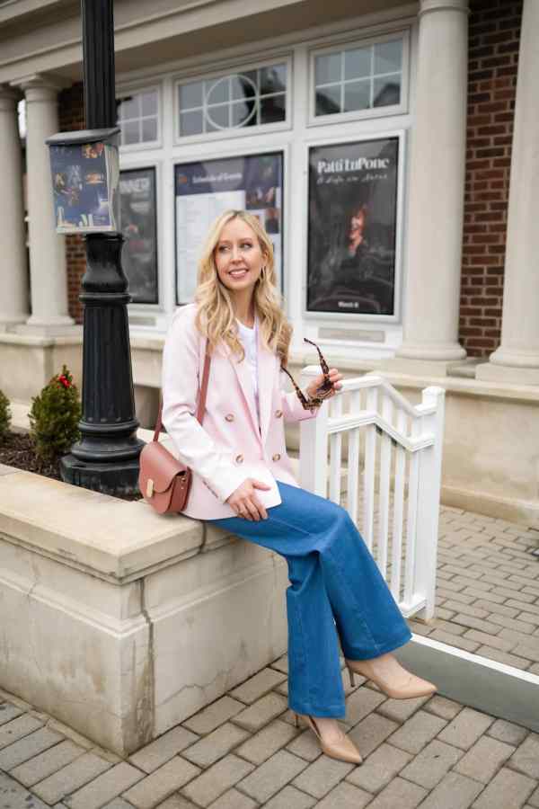 Pastel Pink Blazer with Wide-Leg Denim — Blazer Outfits