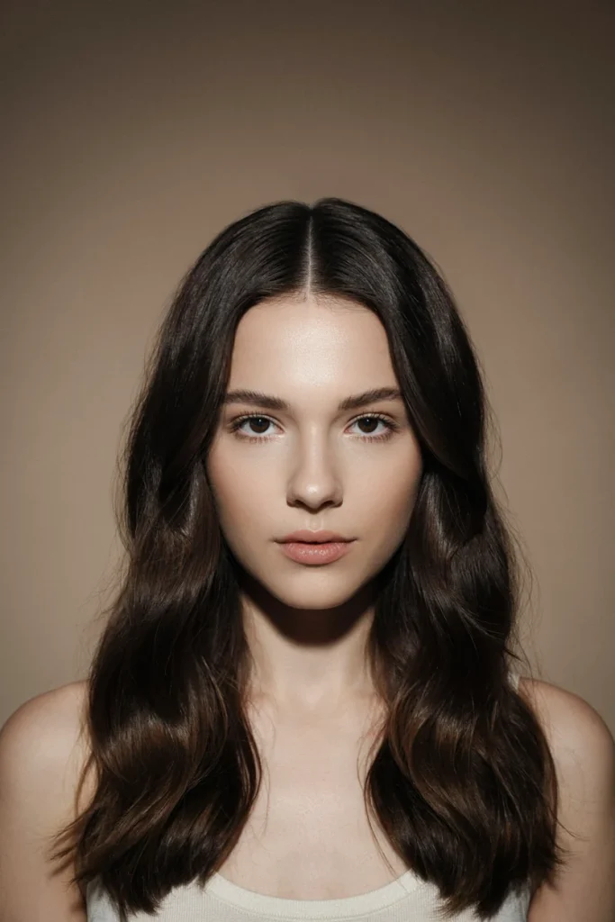Natural Wavy Collarbone Length — Middle Part Hairstyles
