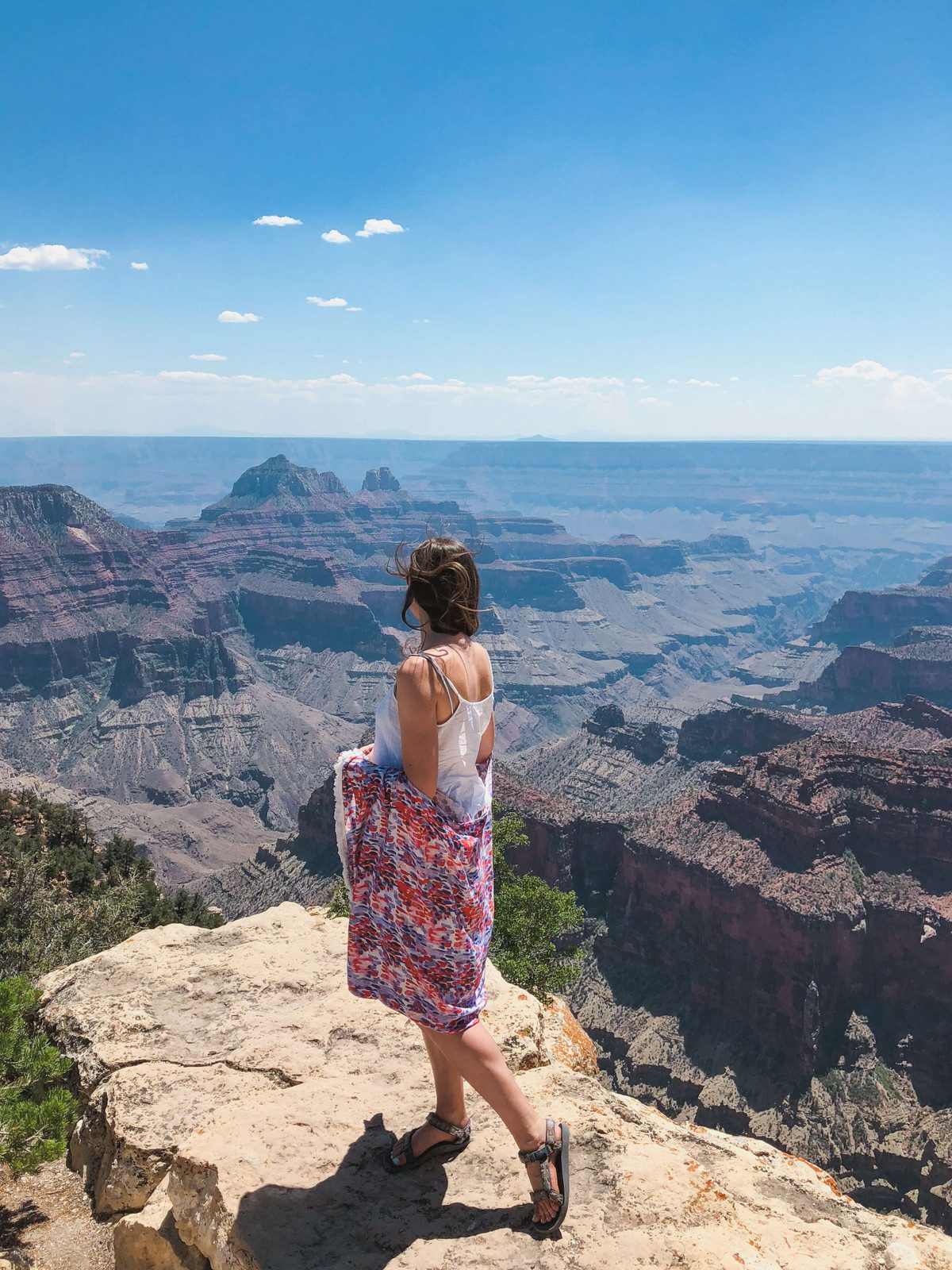 Scenic Views: White Tank Top and Vibrant Scarf — Grand Canyon Outfits