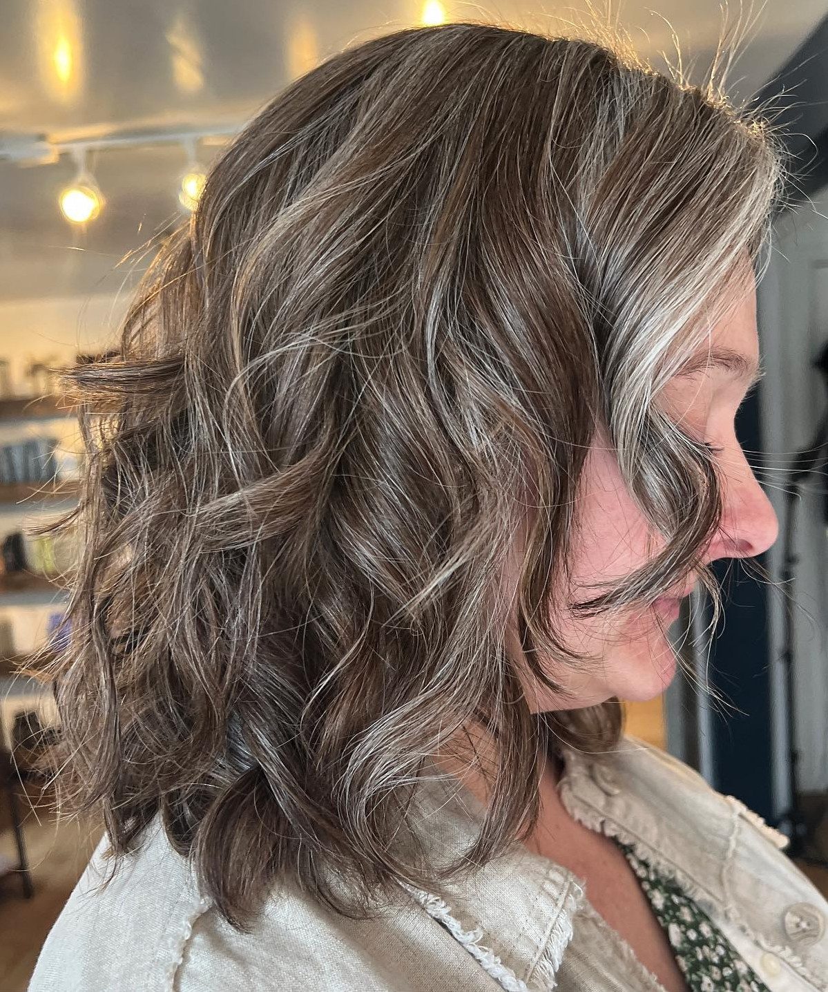 Shoulder Length Gray Highlights Shoulder Length Gray Highlights — Gray Blending for Dark Hair