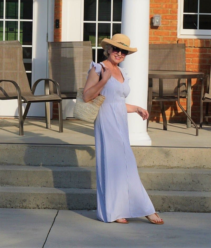 Blue and White Striped Maxi Dress for Casual Summer Blue and White Striped Maxi Dress for Casual Summer — Dresses for Women Over 60
