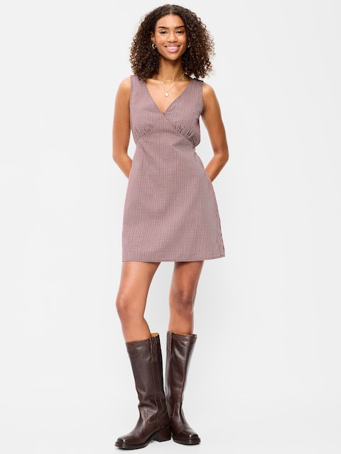 Pink and White Gingham Sleeveless A-line Dress — Petite Dresses