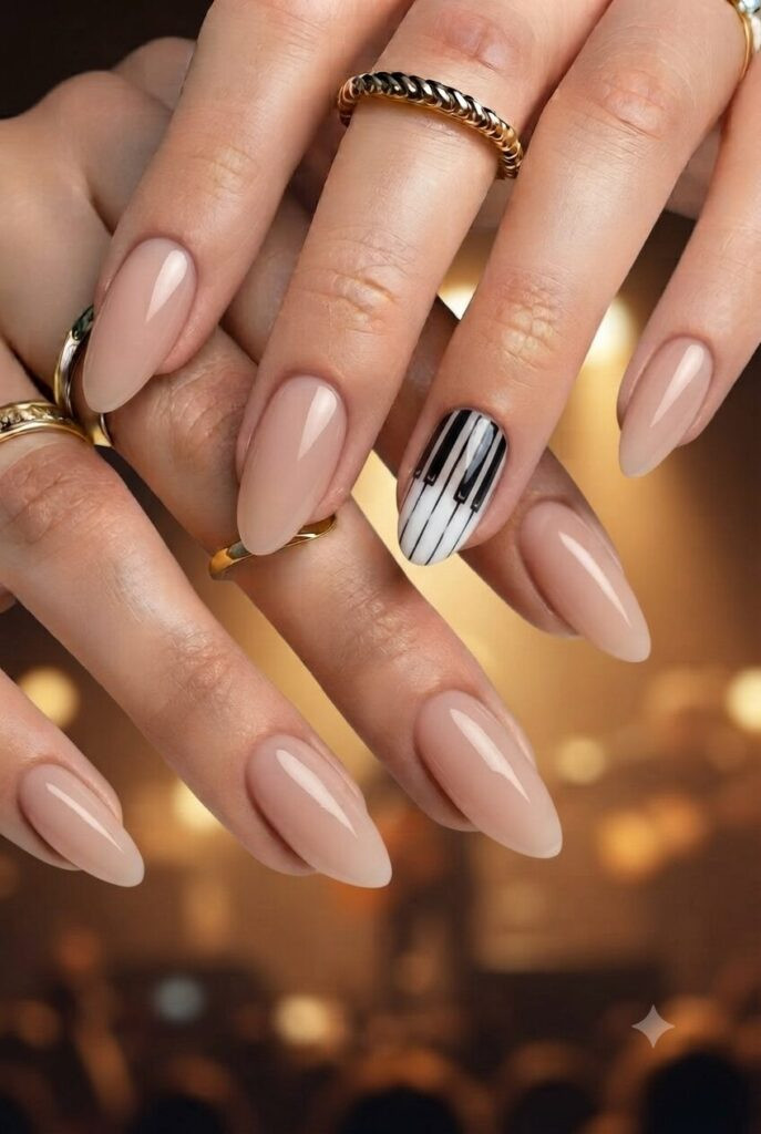 Piano Key Art On One Accent Nail Visual Idea — Country Concert Nails