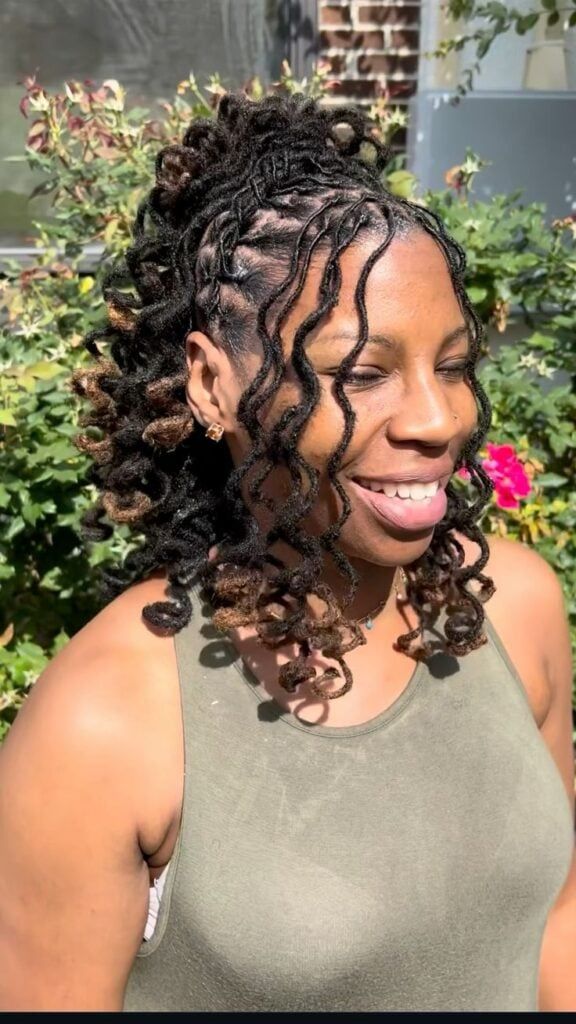 Faux Locs With Curled Ends Faux Locs With Curled Ends — Loc Half Up Half Down