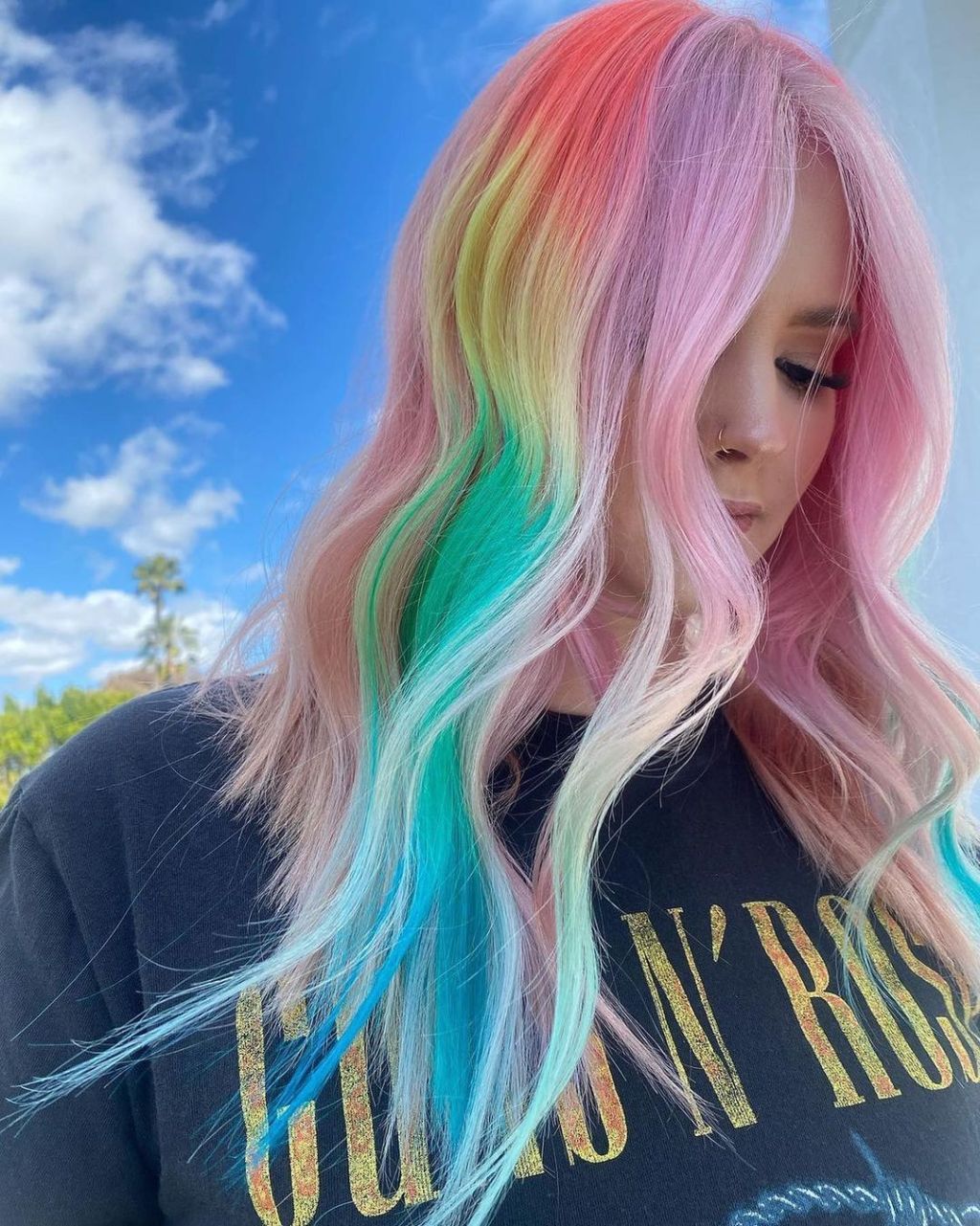 Collarbone Layers With Pastel Stripes Collarbone Layers With Pastel Stripes — Pastel Rainbow Hair