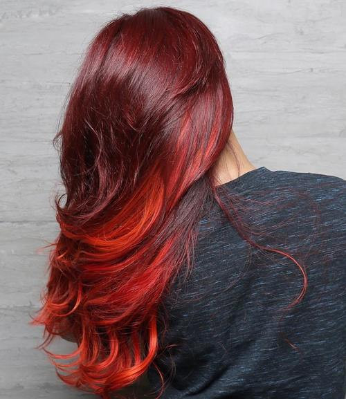 Dark Red Base With Fiery Red Ombre Visual Idea — Fire Red Hair
