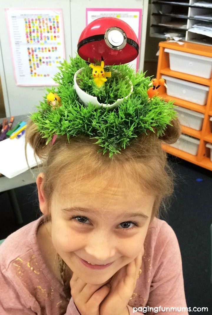Pokemon Space Buns With Grass — Wacky Hair Day Ideas