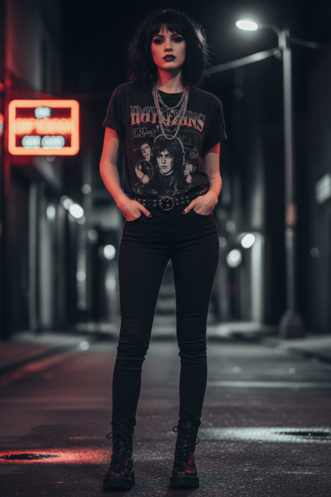 Emo-Inspired Band Tee with Skinny Jeans and Combat Boots — Band Tee Outfits
