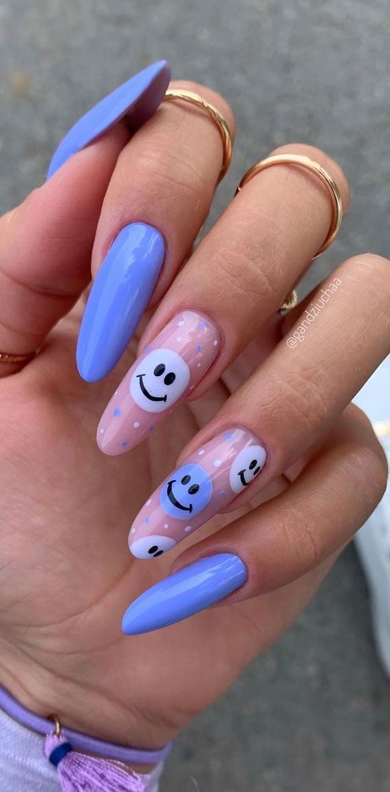 Lavender With Large Friendly Smileys — Smiley Face Nails